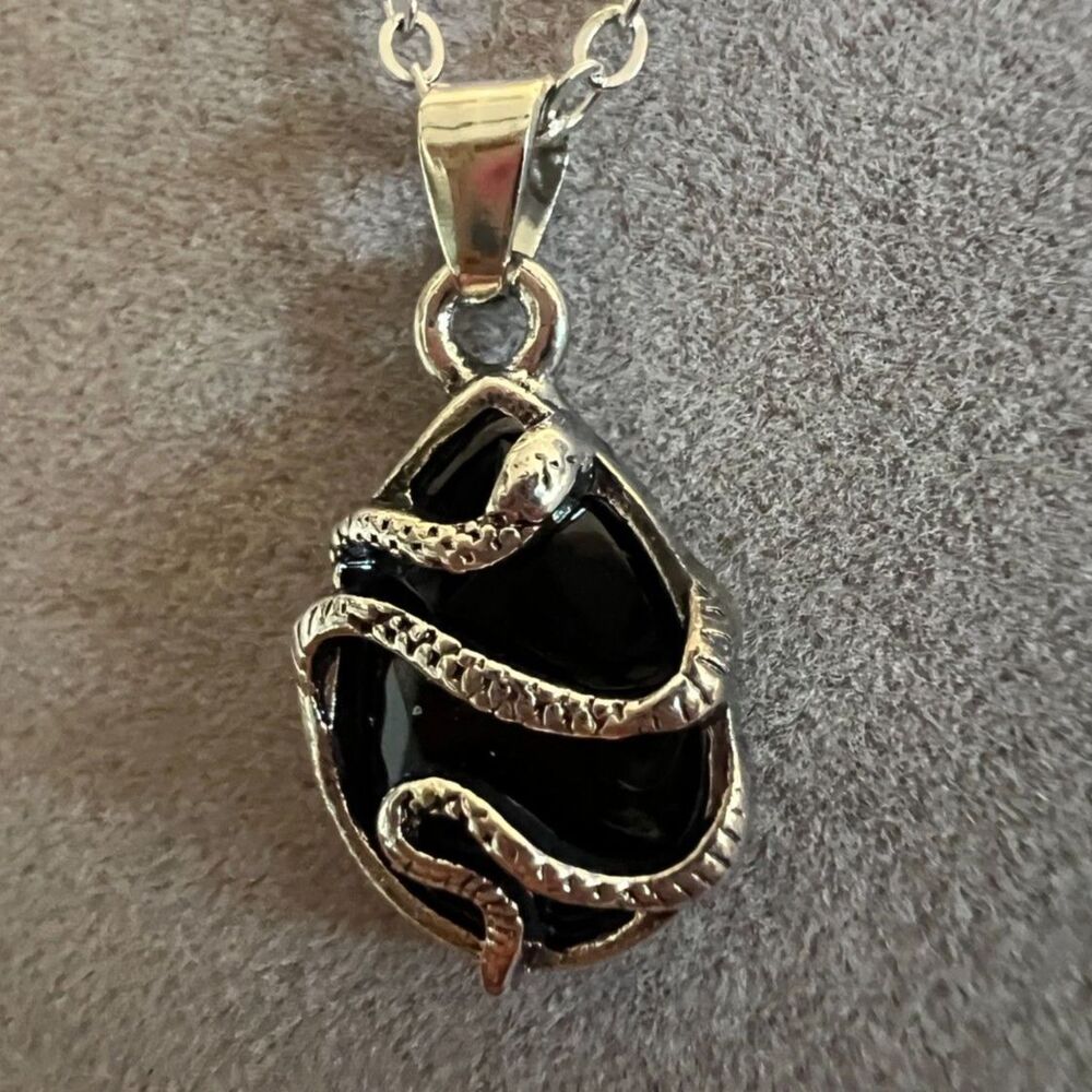 Onyx Simulant Snake Pendant and Necklace